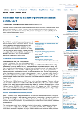 Helicopter Money in Another Pandemic Recession: Venice, 1630
