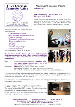 4-Week Acting Intensive Training in London! 2021 Sm