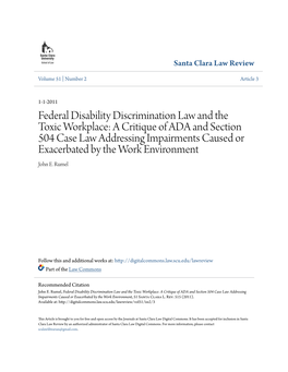 Federal Disability Discrimination Law and the Toxic Workplace