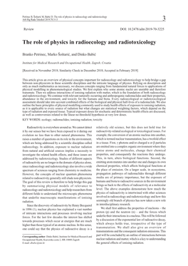 The Role of Physics in Radioecology and Radiotoxicology Arh Hig Rada Toksikol 2019;70:3-13 3