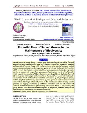 Potential Role of Sacred Groves in the Maintenance of Biodiversity O.M