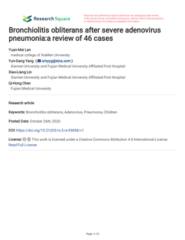 Bronchiolitis Obliterans After Severe Adenovirus Pneumonia:A Review of 46 Cases