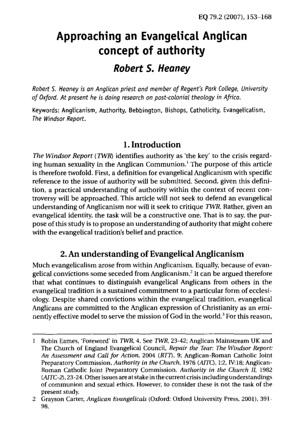 Approaching an Evangelical Anglican Concept of Authority Robert S