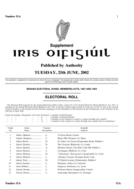 Seanad Electoral Roll 2002