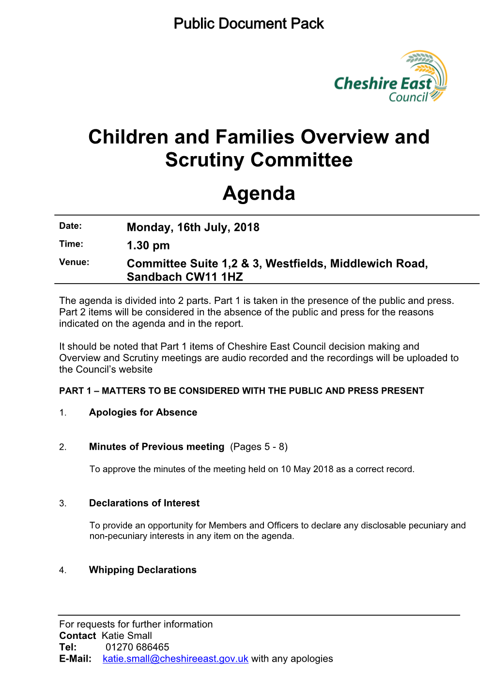 (Public Pack)Agenda Document for Children and Families Overview