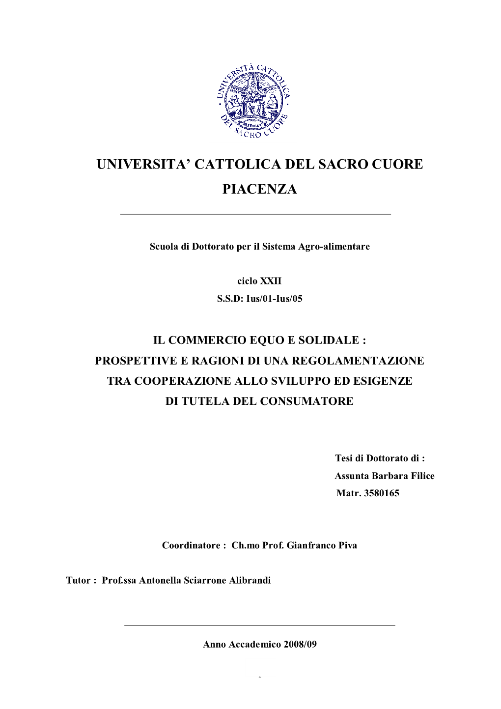Universita' Cattolica Del Sacro Cuore Piacenza