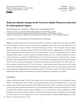 Holocene Climatic Changes in the Westerly-Indian Monsoon Realm