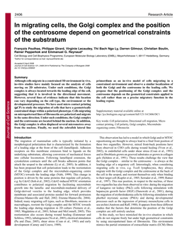 In Migrating Cells, the Golgi Complex and the Position of the Centrosome Depend on Geometrical Constraints of the Substratum