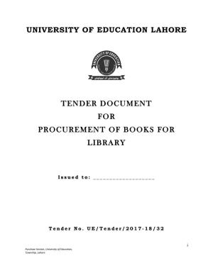Tender Document for Procurement of Books for Library