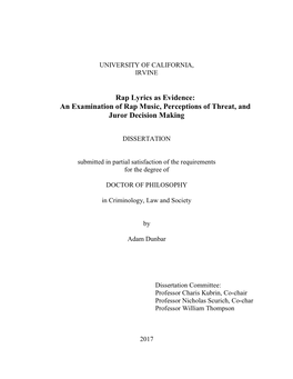 Rap Lyrics As Evidence: an Examination of Rap Music, Perceptions of Threat, and Juror Decision Making