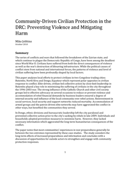 Community-Driven Civilian Protection in the DRC: Preventing Violence and Mitigating Harm