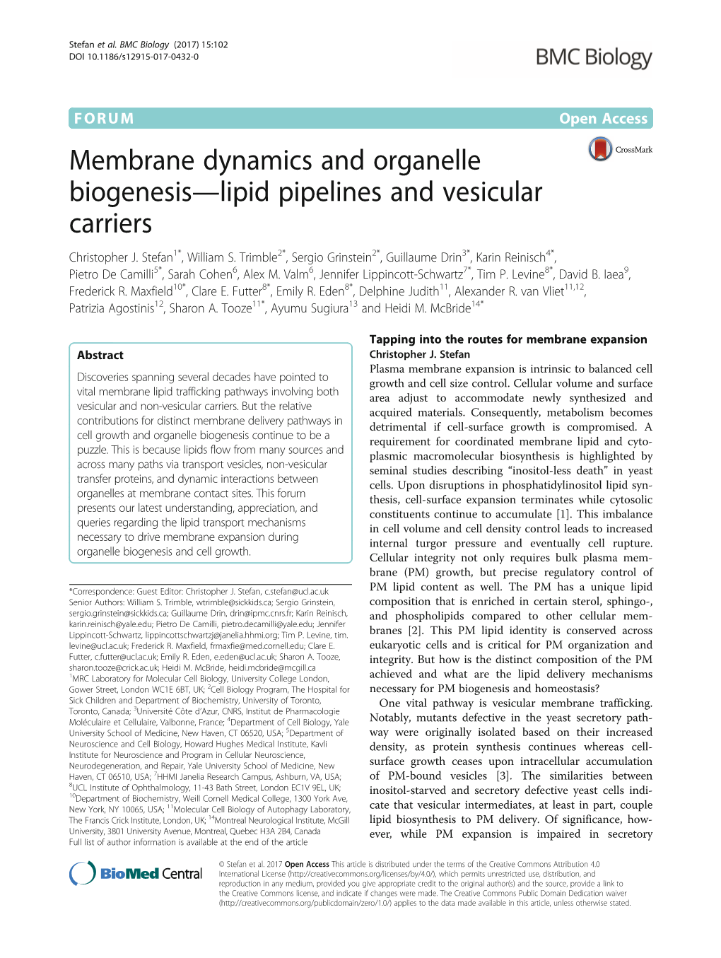 Membrane Dynamics and Organelle Biogenesis—Lipid Pipelines and Vesicular Carriers Christopher J