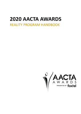 2020 Aacta Awards Reality Program Handbook