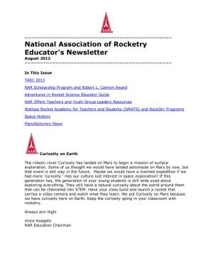 National Association of Rocketry Educator's Newsletter August 2012 ~~~~~~~~~~~~~~~~~~~~~~~~~~~~~~~~~~~~~~~~~~~~~~~~