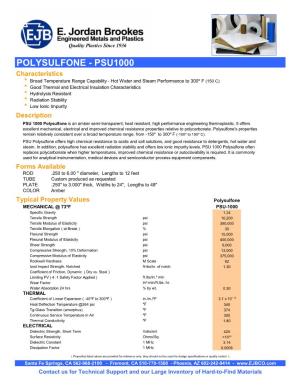 Polysulfone PSU1000 Datasheet