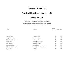 Leveled Book List Guided Reading Levels: H-M DRA: 14-28