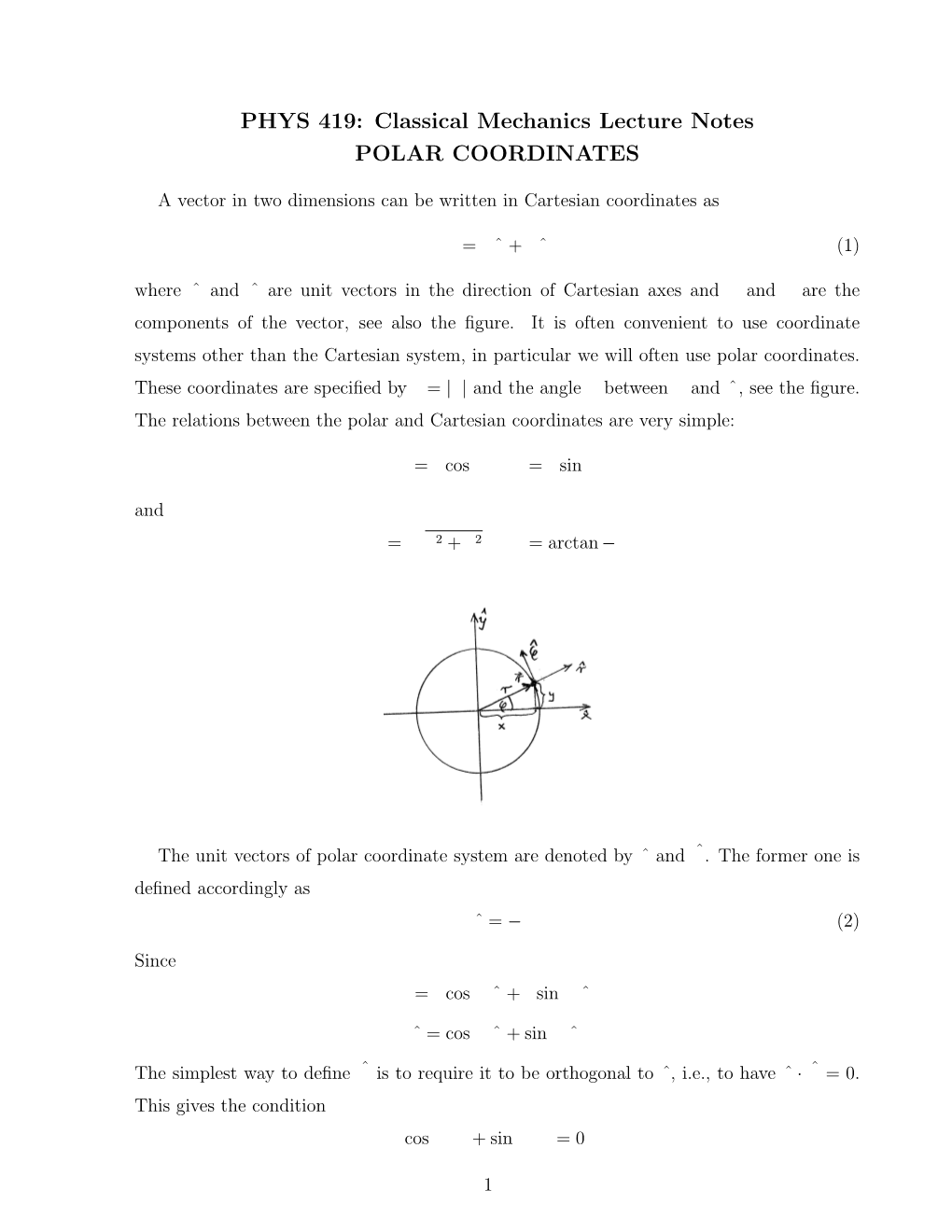 Classical Mechanics Lecture Notes POLAR COORDINATES