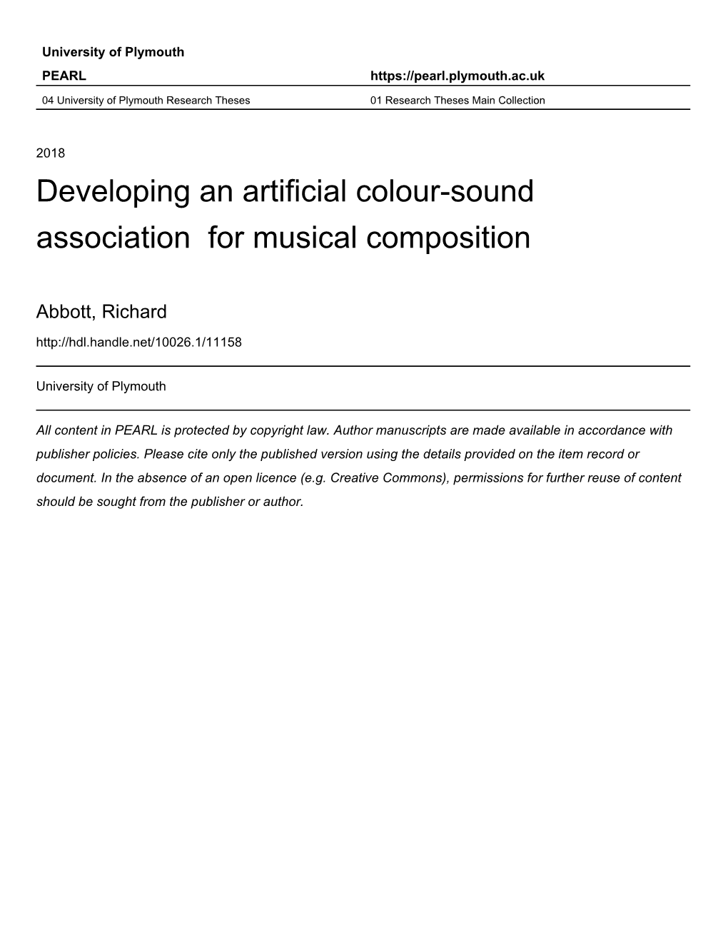 Developing an Artificial Colour-Sound Association for Musical Composition