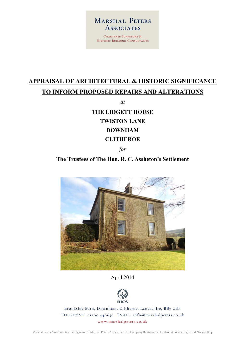 Appraisal of Architectural & Historic Significance To