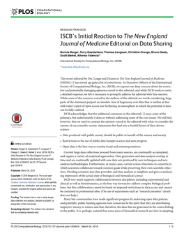 ISCB's Initial Reaction to the New England Journal of Medicine