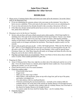 Saint Peter Church Guidelines for Altar Servers