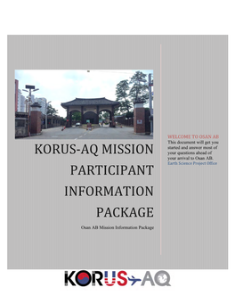 Korus-Aq Mission Participant Information Package