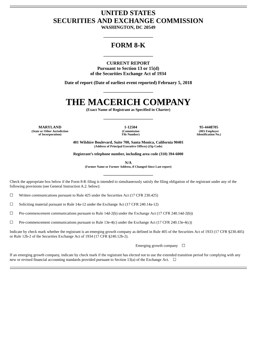 THE MACERICH COMPANY (Exact Name of Registrant As Specified in Charter)