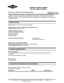 Safety Data Sheet the Dow Chemical Company