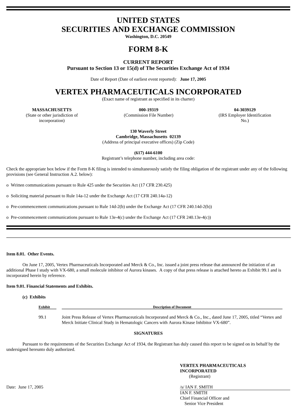 United States Securities and Exchange Commission Form