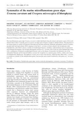 Systematics of the Marine Microfilamentous Green Algae Uronema Curvatum and Urospora Microscopica (Chlorophyta)