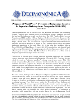 Defenses of Indigenous Peoples in Argentine Writing About Patagonia (1894-1904) Ashley Kerr