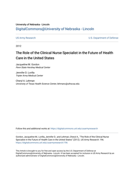 The Role of the Clinical Nurse Specialist in the Future of Health Care in the United States