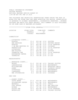 Public Information Statement Spotter Reports National Weather Service Albany Ny 1138 Am Est Fri Feb 14 2014