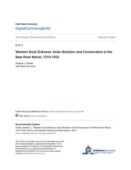 Western Duck Sickness: Avian Botulism and Conservation in the Bear River Marsh, 1910-1933
