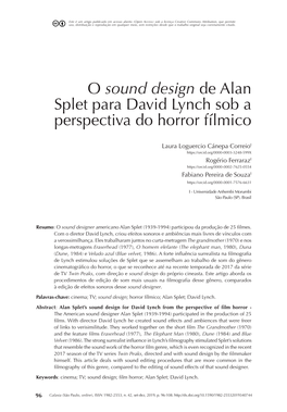 O Sound Design De Alan Splet Para David Lynch Sob a Perspectiva Do Horror Fílmico