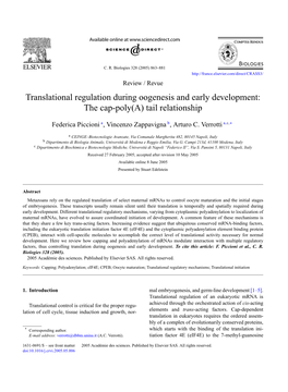 Translational Regulation During Oogenesis and Early Development: the Cap-Poly(A) Tail Relationship