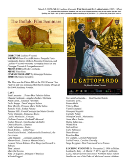March 3, 2020 (XL:6) Luchino Visconti: the LEOPARD/IL GATTOPARDO