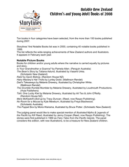 Storylines Notable Books List 2008