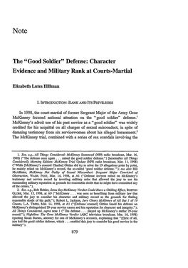"Good Soldier" Defense: Character Evidence and Military Rank at Courts-Martial