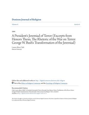 A President's Jeremiad of Terror (Excerpts from Honors Thesis, the Rhetoric of the War on Terror: George W