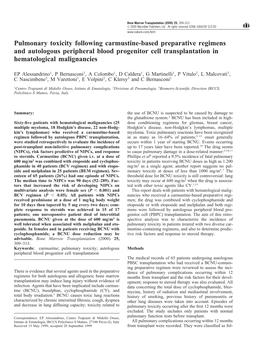 Pulmonary Toxicity Following Carmustine-Based Preparative Regimens and Autologous Peripheral Blood Progenitor Cell Transplantation in Hematological Malignancies