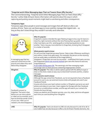 “Snapchat and 6 Other Messaging Apps That Let Tweens Share (Iffy