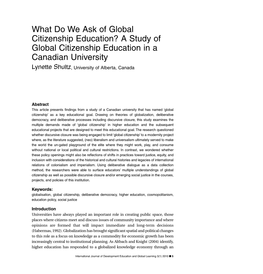 A Study of Global Citizenship Education in a Canadian University Lynette Shultz, University of Alberta, Canada