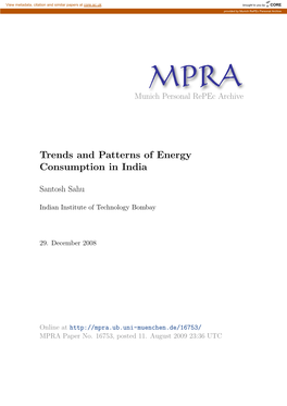 Trends and Patterns of Energy Consumption in India