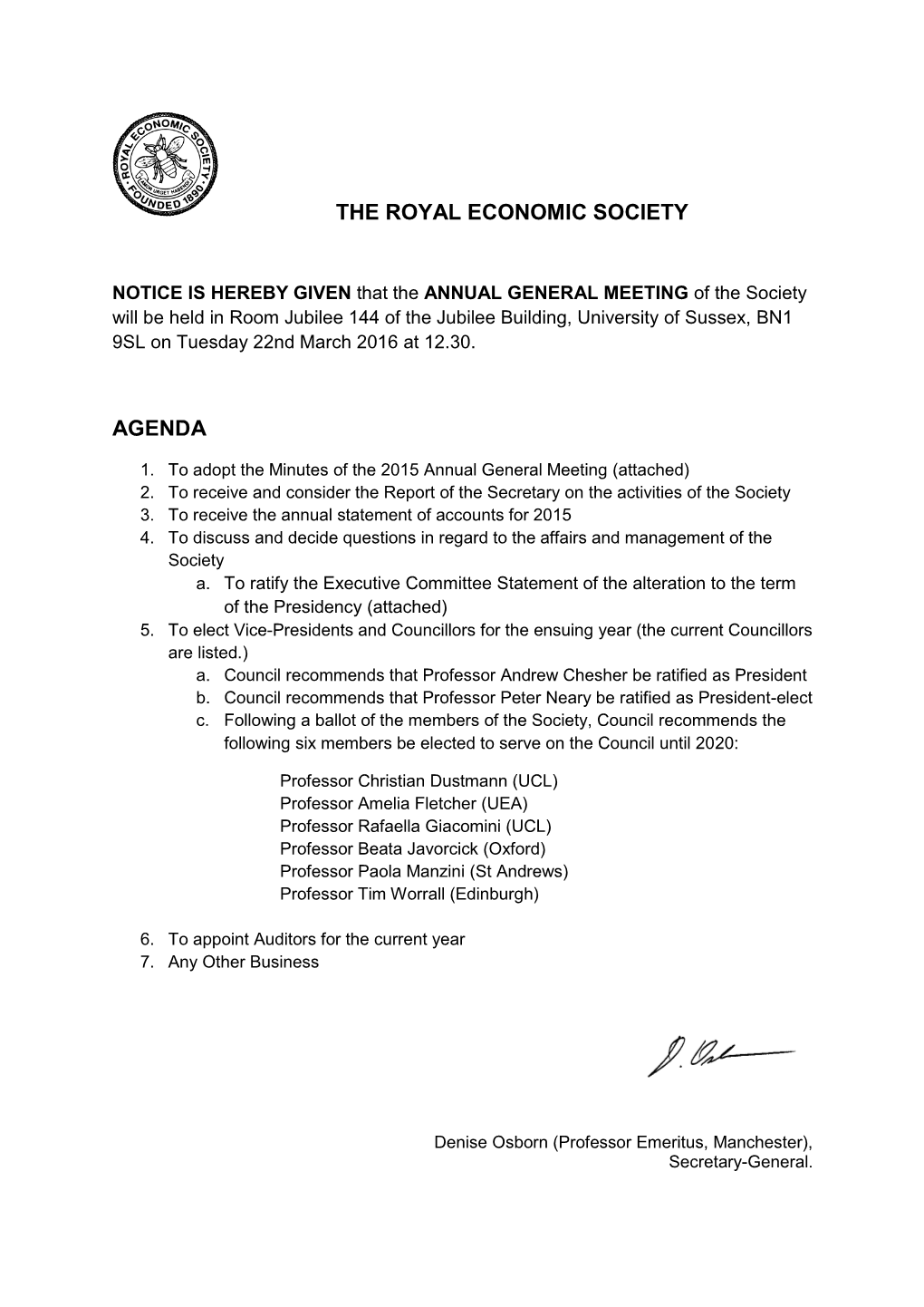 The Royal Economic Society Agenda