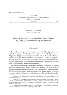 Do the Poles Influence the Decision-Making Process by Applying Direct Democracy Instruments? *