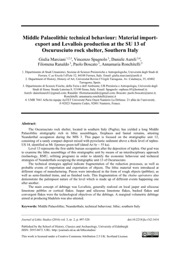 Middle Palaeolithic Technical Behaviour