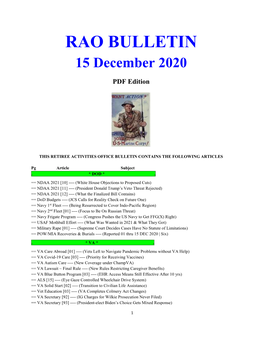 RAO BULLETIN 15 December 2020