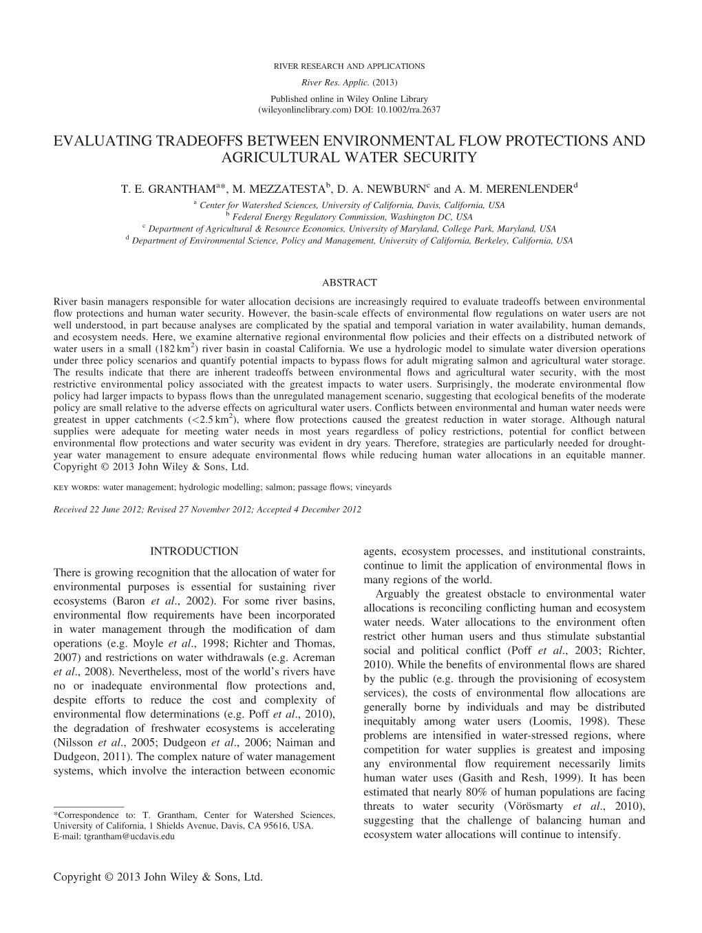 Evaluating Tradeoffs Between Environmental Flow Protections and Agricultural Water Security