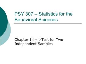 BHS 307 – Statistics for the Behavioral Sciences